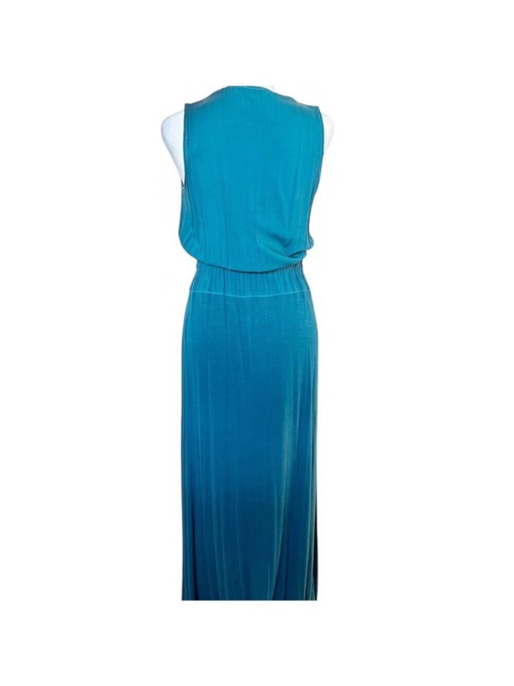 Splendid Teal Maxi Dress S Grecian Draped Goddess Resort Evening Wedding Guest - Picture 3 of 7